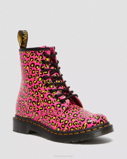 Dr. Martens apavi sievietes rozā gluda 1460 leoparda gludas ādas šņorzābaki LHJP117