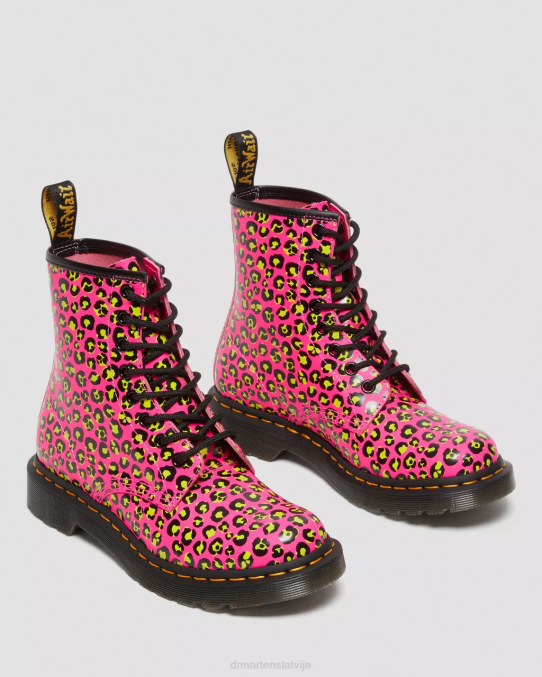 Dr. Martens apavi sievietes rozā gluda 1460 leoparda gludas ādas šņorzābaki LHJP117