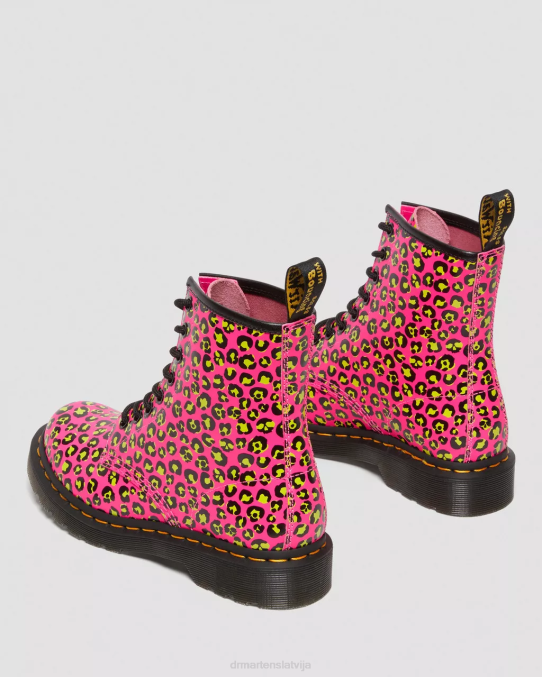 Dr. Martens apavi sievietes rozā gluda 1460 leoparda gludas ādas šņorzābaki LHJP117