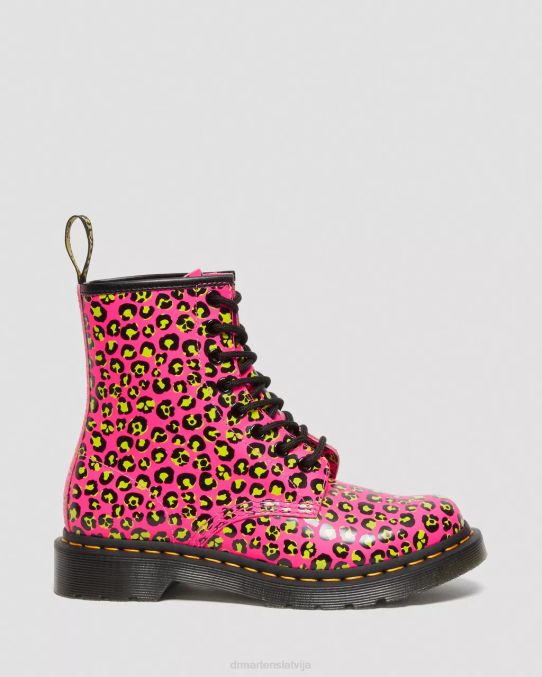 Dr. Martens apavi sievietes rozā gluda 1460 leoparda gludas ādas šņorzābaki LHJP117