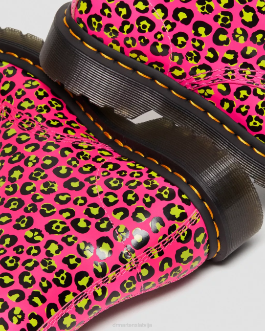 Dr. Martens apavi sievietes rozā gluda 1460 leoparda gludas ādas šņorzābaki LHJP117