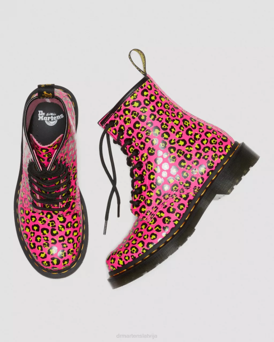 Dr. Martens apavi sievietes rozā gluda 1460 leoparda gludas ādas šņorzābaki LHJP117