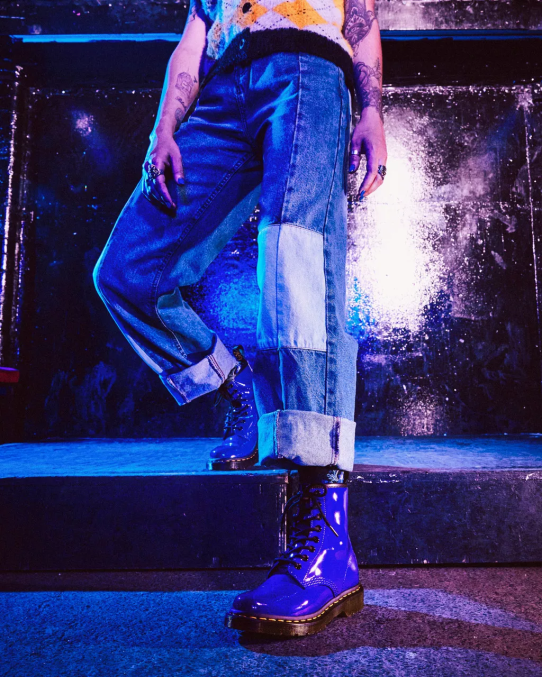 Dr. Martens apavi sievietes zils lucido un patentlampa 1460 lakādas šņorzābaki LHJP151