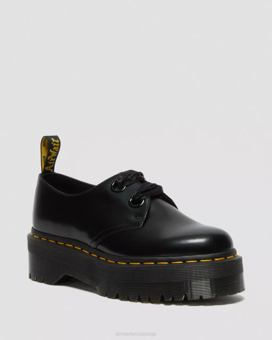 Dr. Martens apavi unisex melnais sviests Holly ādas platformas kurpes LHJP227