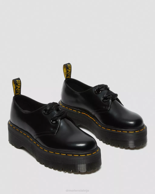 Dr. Martens apavi unisex melnais sviests Holly ādas platformas kurpes LHJP227