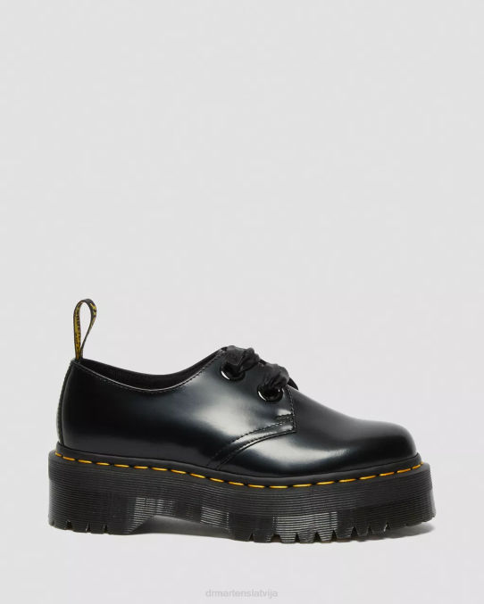 Dr. Martens apavi unisex melnais sviests Holly ādas platformas kurpes LHJP227