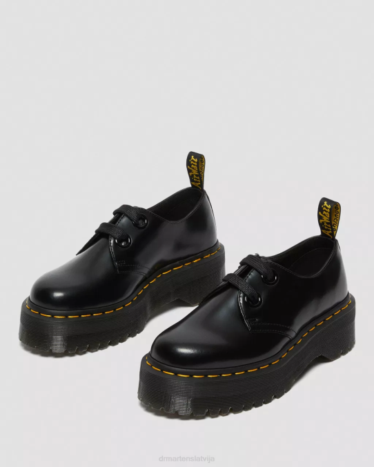 Dr. Martens apavi unisex melnais sviests Holly ādas platformas kurpes LHJP227