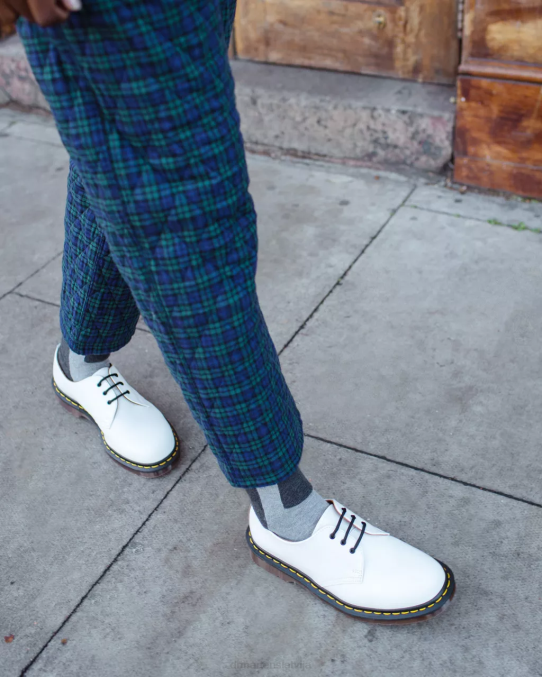 Dr. Martens apavi unisex balts quilons 1461. gada vintage ražoti Anglijā Oksfordas apavi LHJP312