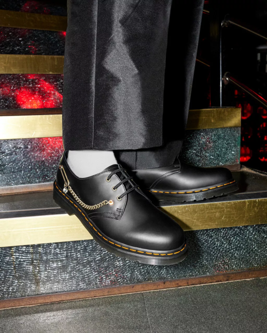 Dr. Martens apavi unisex melna gluda 1461 swarovski ādas oksfordas kurpes LHJP290