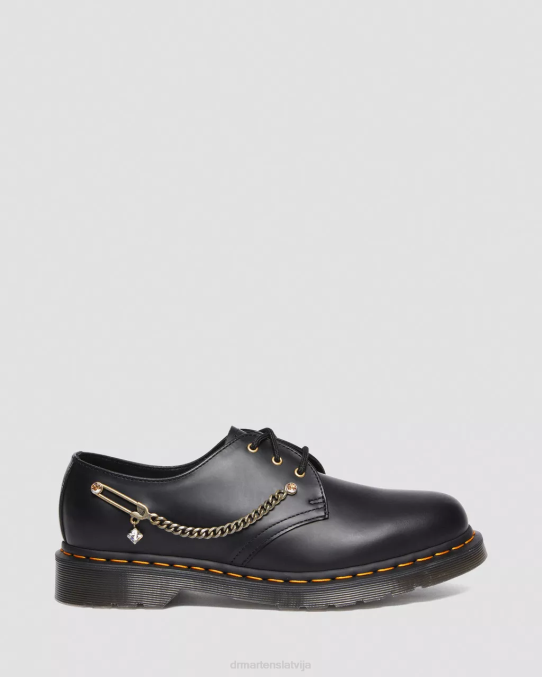 Dr. Martens apavi unisex melna gluda 1461 swarovski ādas oksfordas kurpes LHJP290