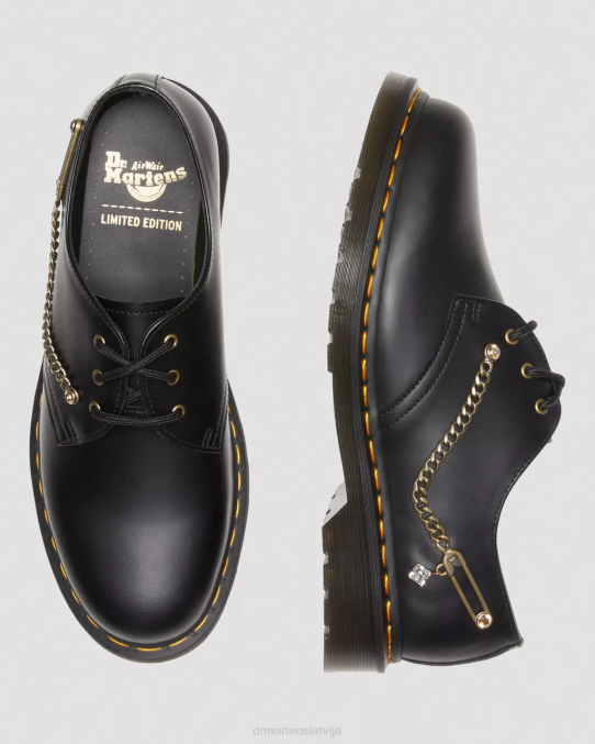 Dr. Martens apavi unisex melna gluda 1461 swarovski ādas oksfordas kurpes LHJP290
