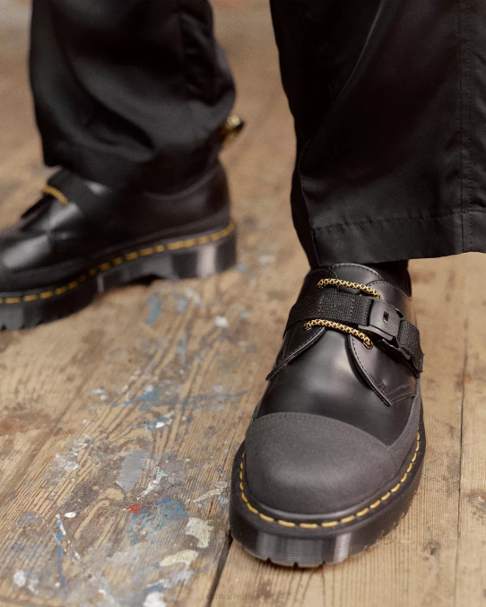 Dr. Martens apavi unisex melns gluds un dubults oriģināls 1461 ražots Anglijā bex tech gludas ādas oksfordas kurpes LHJP240