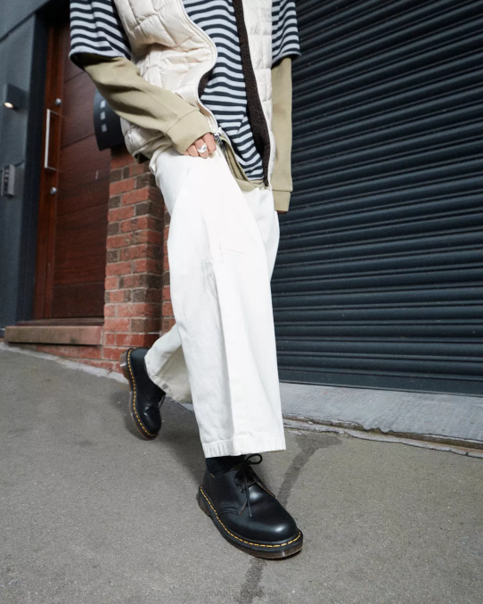 Dr. Martens apavi unisex melns quilons 1461. gada vintage ražoti Anglijā Oksfordas apavi LHJP289