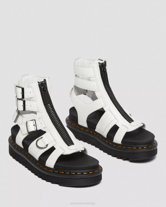 Dr. Martens apavi unisex balta slīpēta nappa olson ādas sandales ar rāvējslēdzēju LHJP266