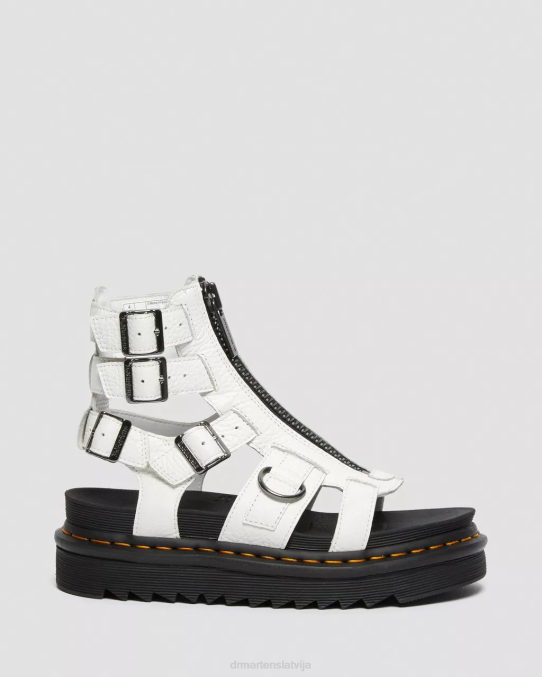 Dr. Martens apavi unisex balta slīpēta nappa olson ādas sandales ar rāvējslēdzēju LHJP266