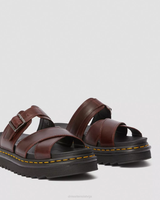 Dr. Martens apavi unisex brūns brendo ryker ādas siksniņu bīdāmās sandales LHJP359