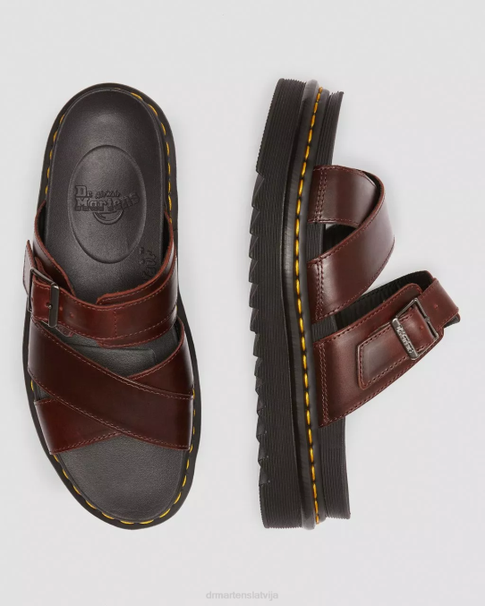 Dr. Martens apavi unisex brūns brendo ryker ādas siksniņu bīdāmās sandales LHJP359
