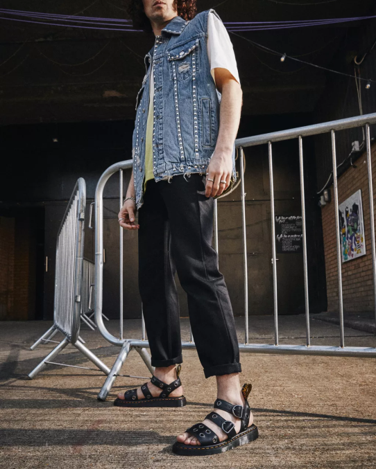 Dr. Martens apavi unisex melns brendo gryphon hardware brando ādas sandales LHJP356