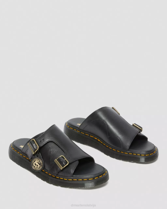 Dr. Martens apavi unisex melns dayne ražotas Anglijā ādas slide sandales LHJP358