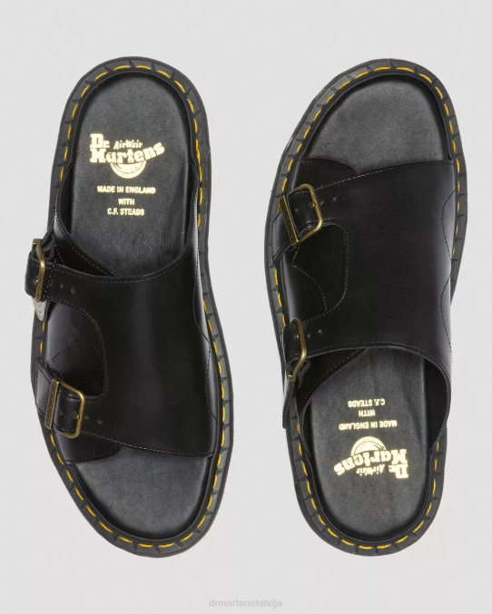 Dr. Martens apavi unisex melns dayne ražotas Anglijā ādas slide sandales LHJP358