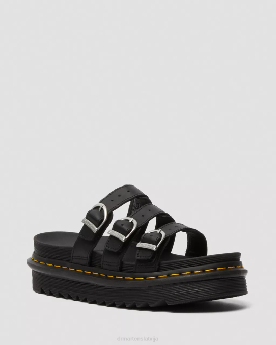 Dr. Martens apavi unisex melns hidro bleire ādas bīdāmās sandales LHJP259