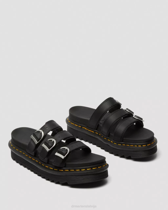 Dr. Martens apavi unisex melns hidro bleire ādas bīdāmās sandales LHJP259
