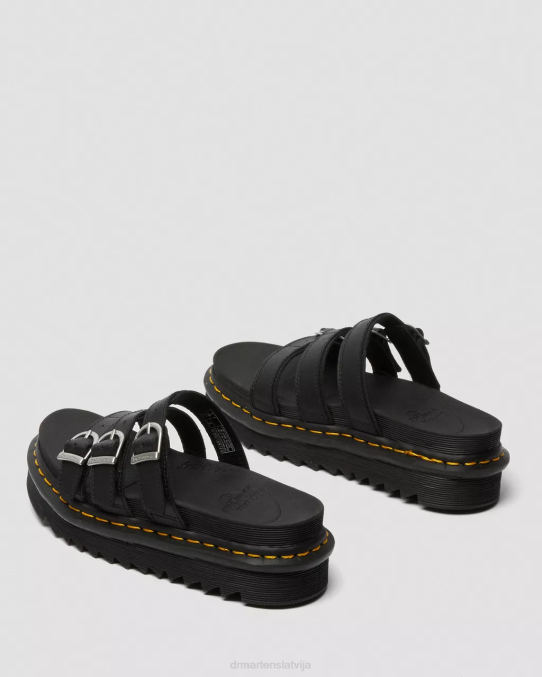 Dr. Martens apavi unisex melns hidro bleire ādas bīdāmās sandales LHJP259