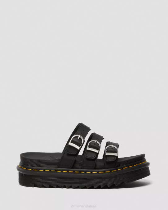 Dr. Martens apavi unisex melns hidro bleire ādas bīdāmās sandales LHJP259