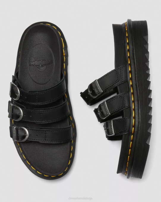 Dr. Martens apavi unisex melns hidro bleire ādas bīdāmās sandales LHJP259