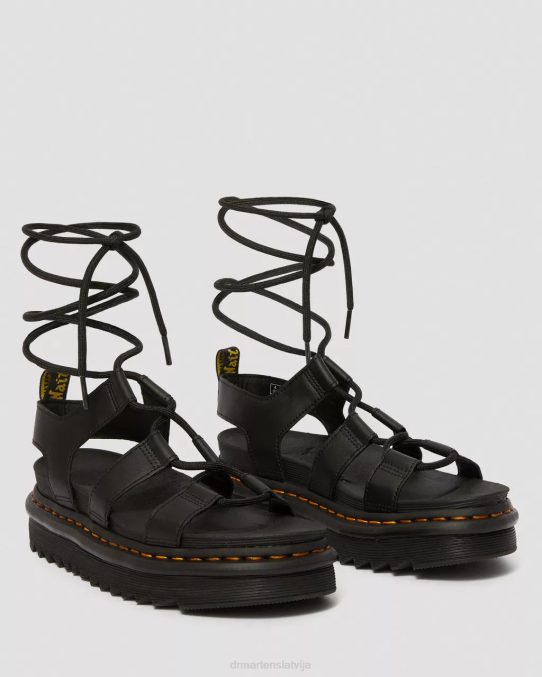Dr. Martens apavi unisex melns hidro nartilla ādas gladiatoru sandales LHJP253