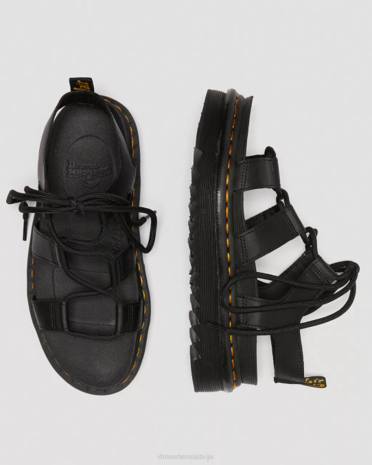Dr. Martens apavi unisex melns hidro nartilla ādas gladiatoru sandales LHJP253