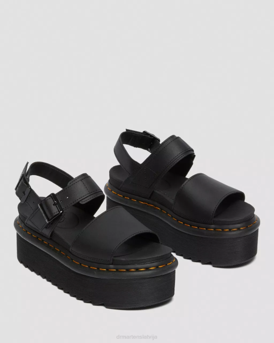 Dr. Martens apavi unisex melns hidro voss ādas siksnu platformas sandales LHJP250