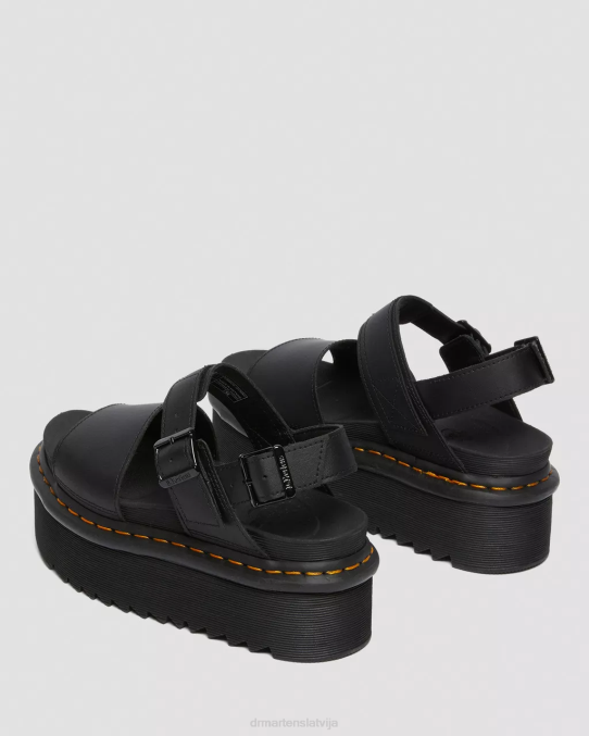 Dr. Martens apavi unisex melns hidro voss ādas siksnu platformas sandales LHJP250
