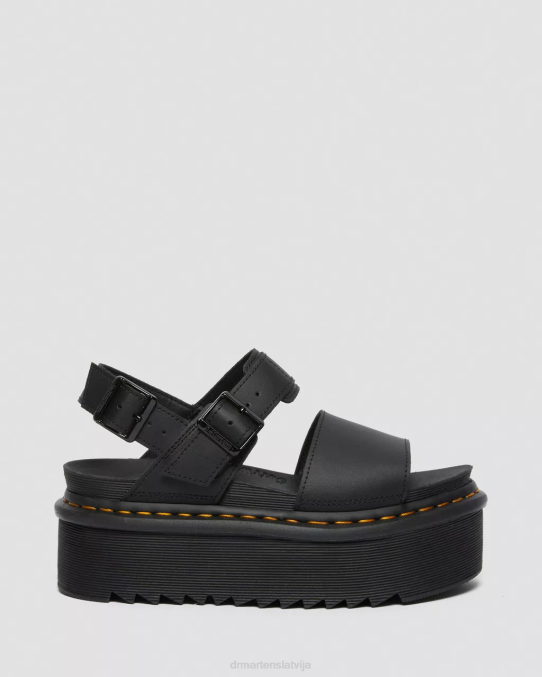 Dr. Martens apavi unisex melns hidro voss ādas siksnu platformas sandales LHJP250