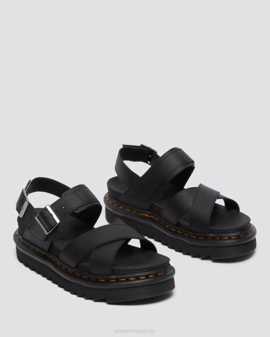 Dr. Martens apavi unisex melns hidro voss ii ādas siksnu sandales LHJP247