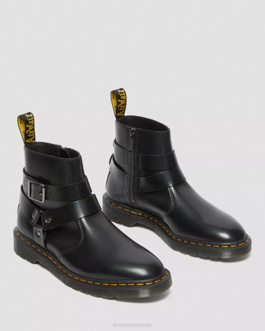 Dr. Martens apavi unisex melni pulēti gludi jaimes ādas zirglietas chelsea zābaki LHJP188