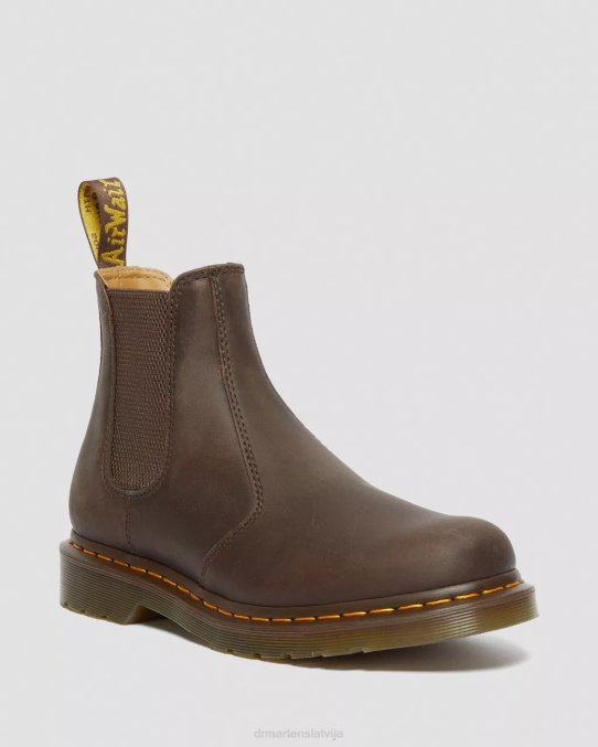 Dr. Martens apavi unisex tumši brūns trakais zirgs 2976 dzeltenā dūriena crazy zirga ādas Chelsea zābaki LHJP43