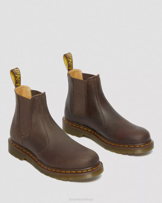 Dr. Martens apavi unisex tumši brūns trakais zirgs 2976 dzeltenā dūriena crazy zirga ādas Chelsea zābaki LHJP43