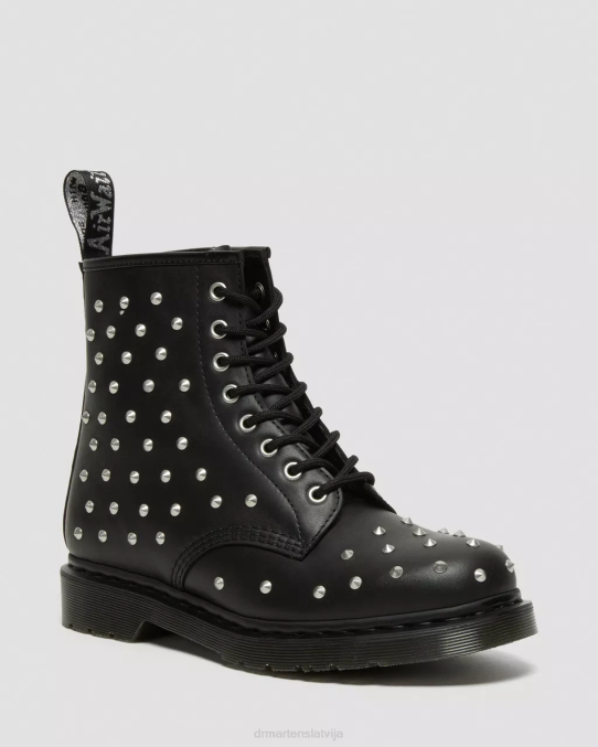 Dr. Martens apavi unisex melna wanama 1460 stud wanama ādas šņorzābaki LHJP141