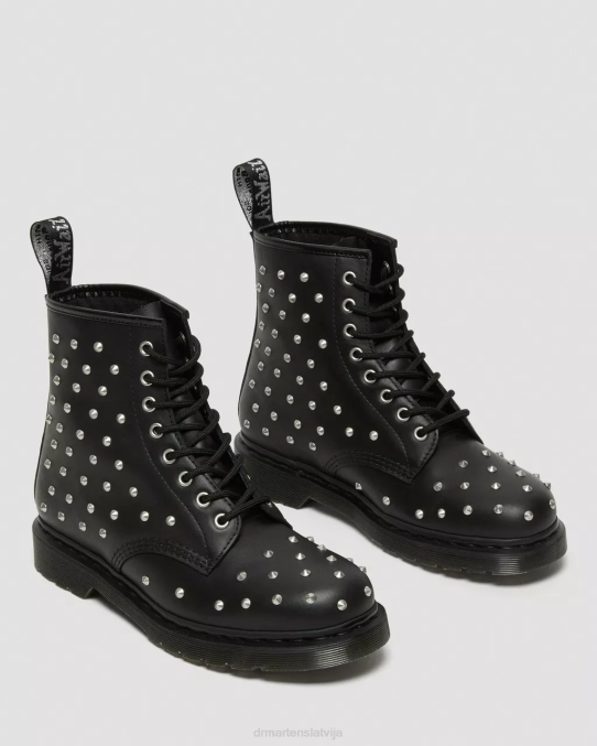 Dr. Martens apavi unisex melna wanama 1460 stud wanama ādas šņorzābaki LHJP141