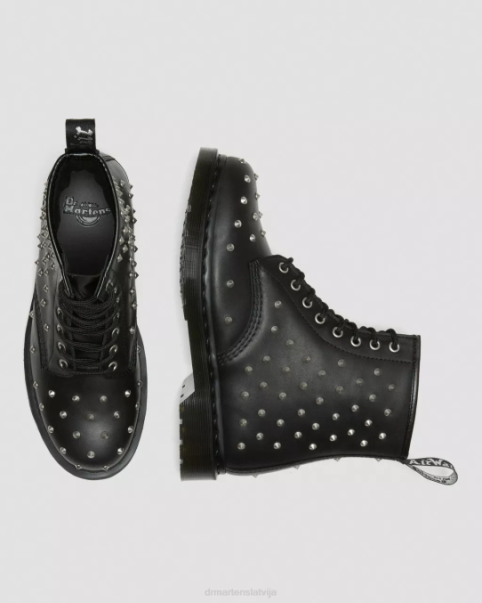Dr. Martens apavi unisex melna wanama 1460 stud wanama ādas šņorzābaki LHJP141