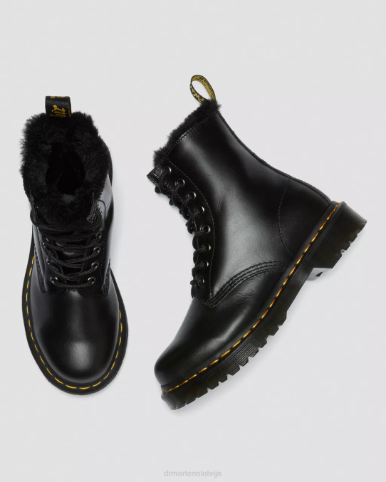 Dr. Martens apavi unisex tumši pelēks atlants 1460 serena mākslīgās kažokādas oderi šņorzābaki LHJP202