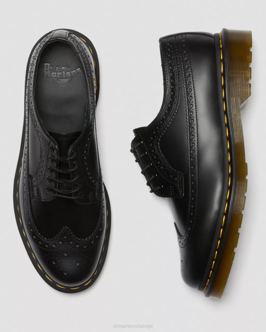 Dr. Martens apavi vīriešiem melna gluda 3989 dzeltenā dūrienā gludas ādas brogue kurpes LHJP370