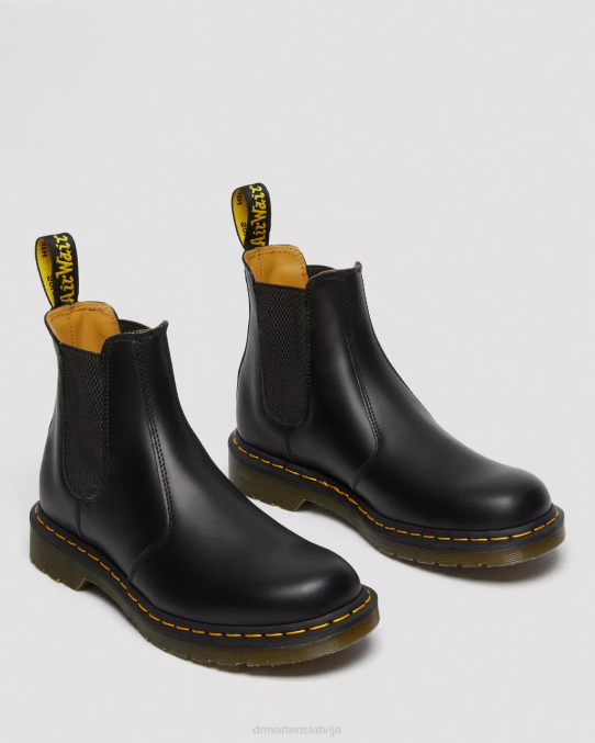 Dr. Martens apavi vīriešiem melna gluda 2976 dzeltenā dūriena gludas ādas Chelsea zābaki LHJP38