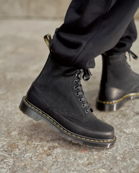 Dr. Martens apavi vīriešiem melna durango un šķelta zamšāda 1460. gada Anglijā ražoti ādas šņorzābaki LHJP132